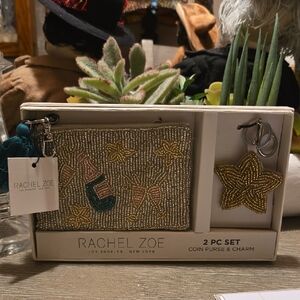 Rachel Zoe Gold and Cream Beaded Coin Purse with Star Charm